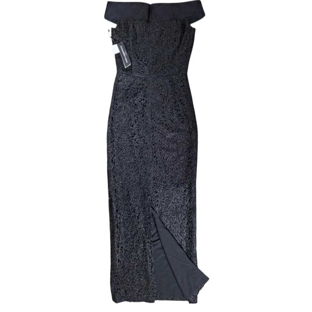 Karl Lagerfeld Paris Black Off the Shoulder Sheath Dress Maxi Gown Size 14 - Picture 3 of 12